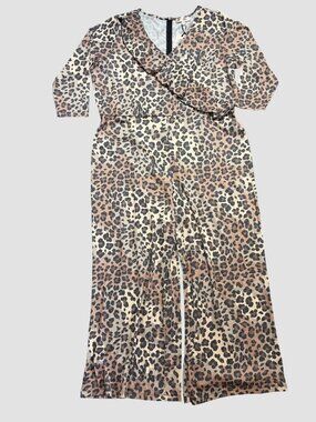 Jorge Perez Leopard Print Jumpsuit Plus Size 2X Ruffle V Neck Long Sleeve NEW